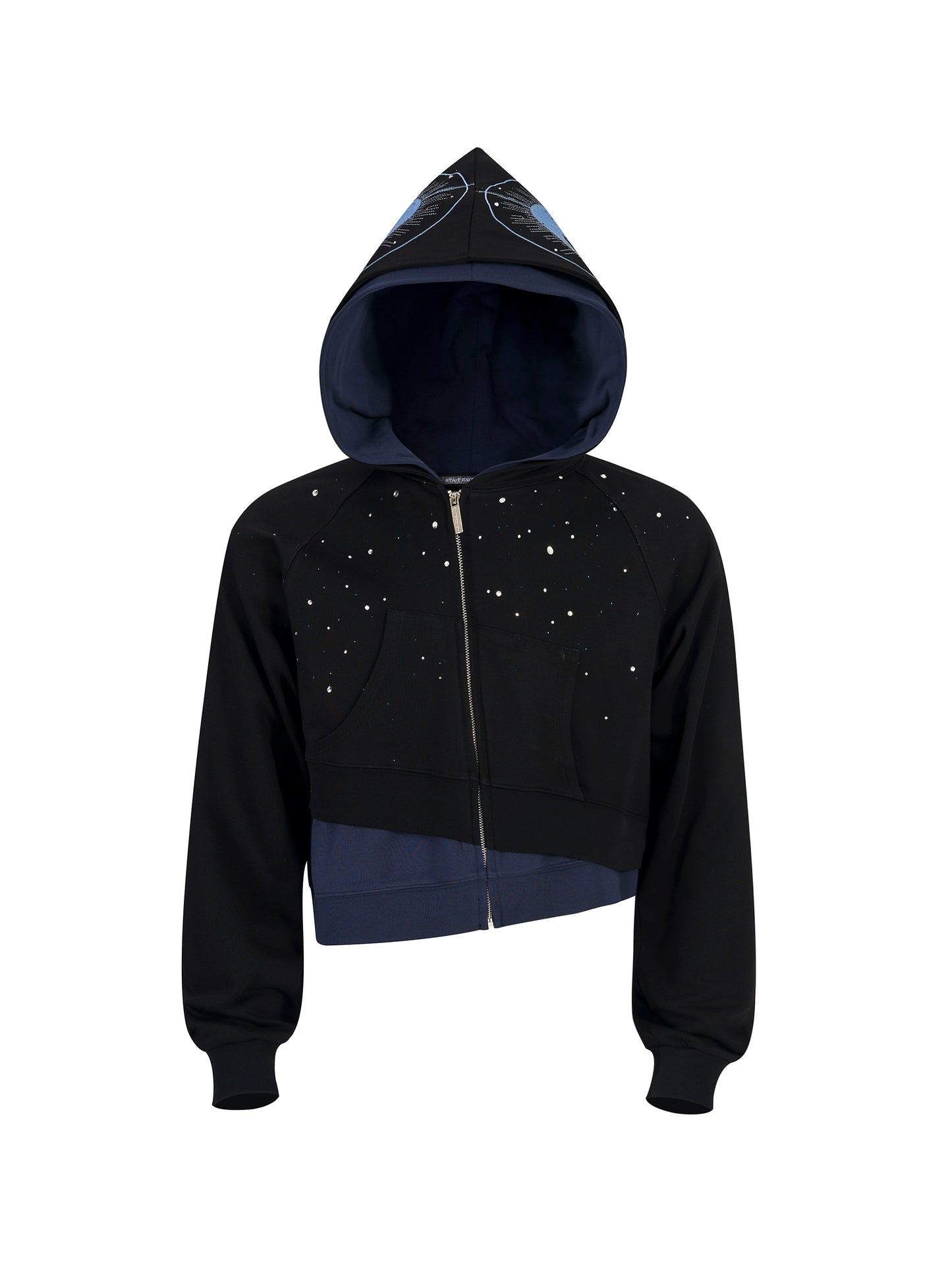 【25s Nov.】Rhinestone-studded Diagonal Zipper Short Printed Jacket