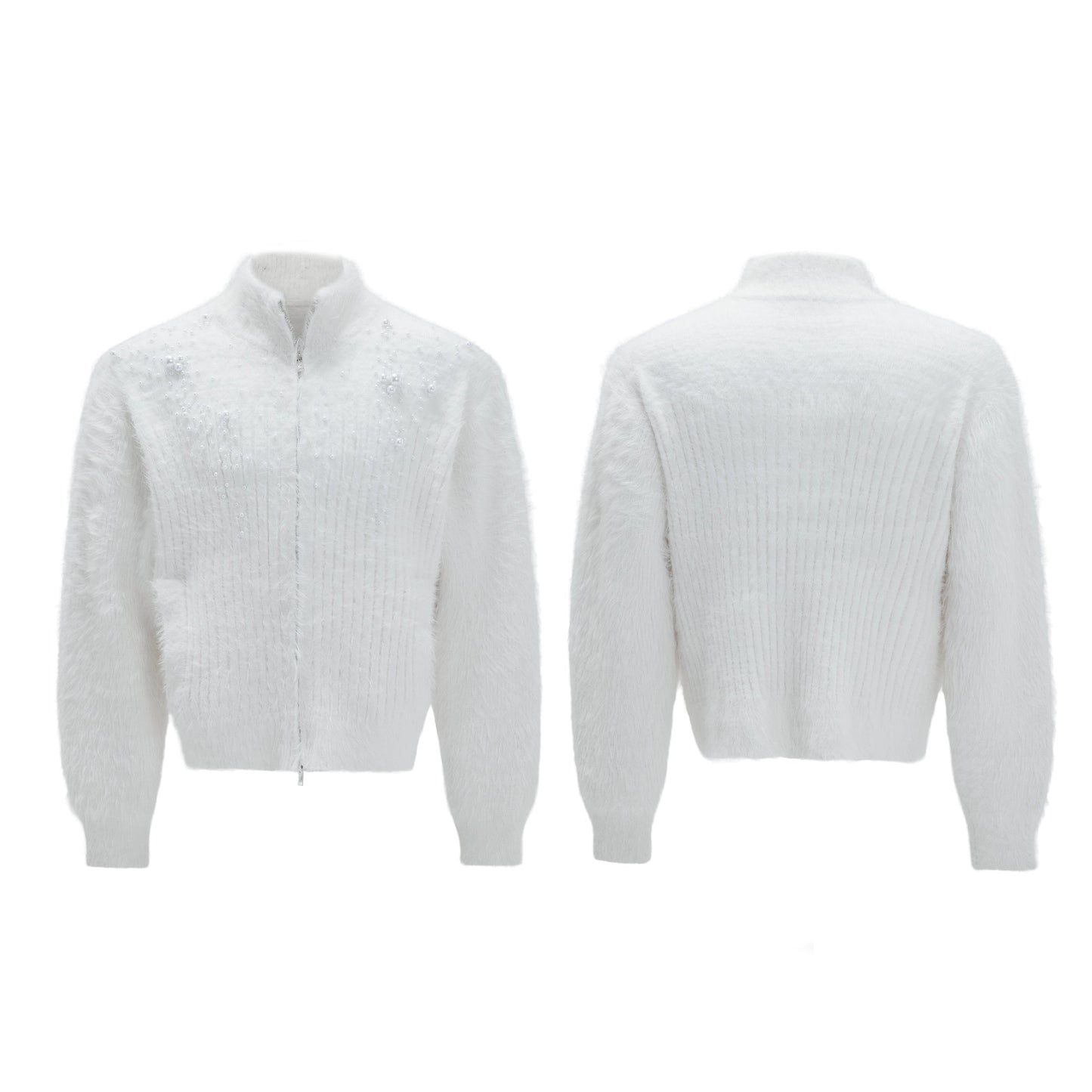 【25s Nov.】High-neck Plush Pearl Embellished Sweater