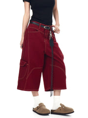 【25s Jul.】Vintage Deconstructed Topstitched Multi-pocket Short Jeans