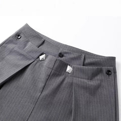 Gray Stripe Pleated Wide Trousers