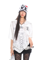 【25s Apr.】Tie-Dye Lace Trim Satin Sporty Tee