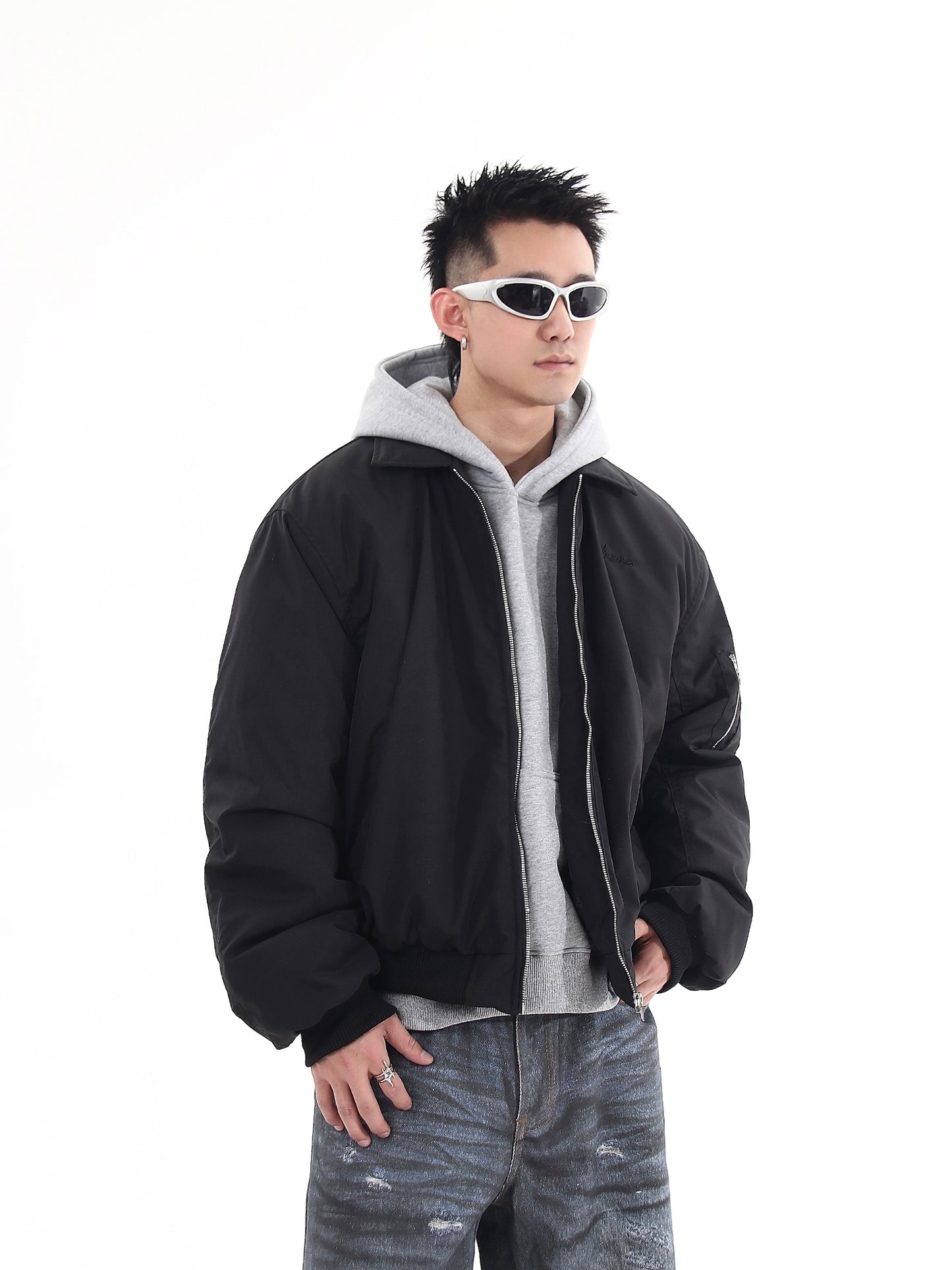 【25s Jul.】Bomber-Style Pilot Jacket with Turn-Down Collar