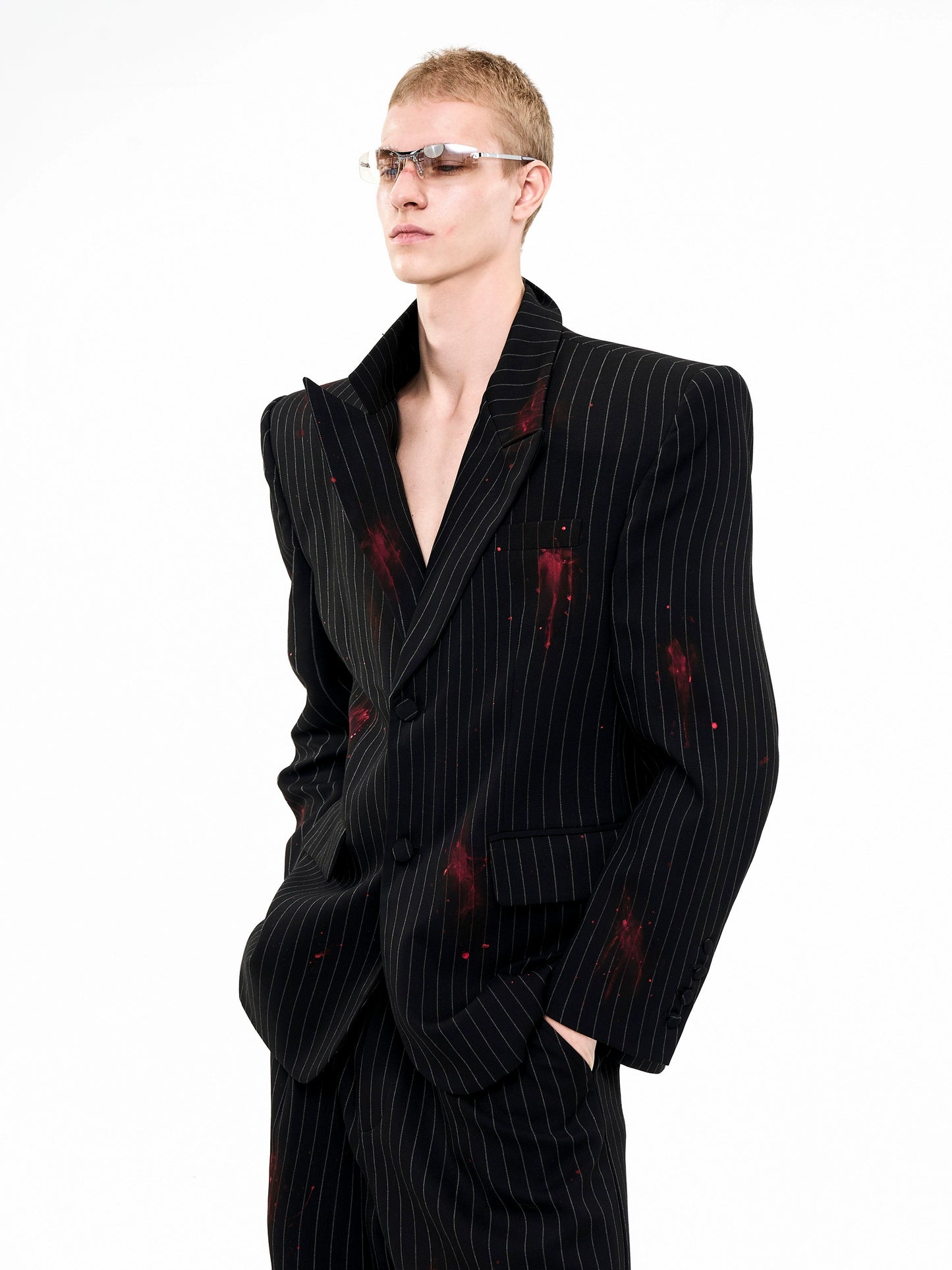 Elegant Bloodstained Vertical Striped Suit