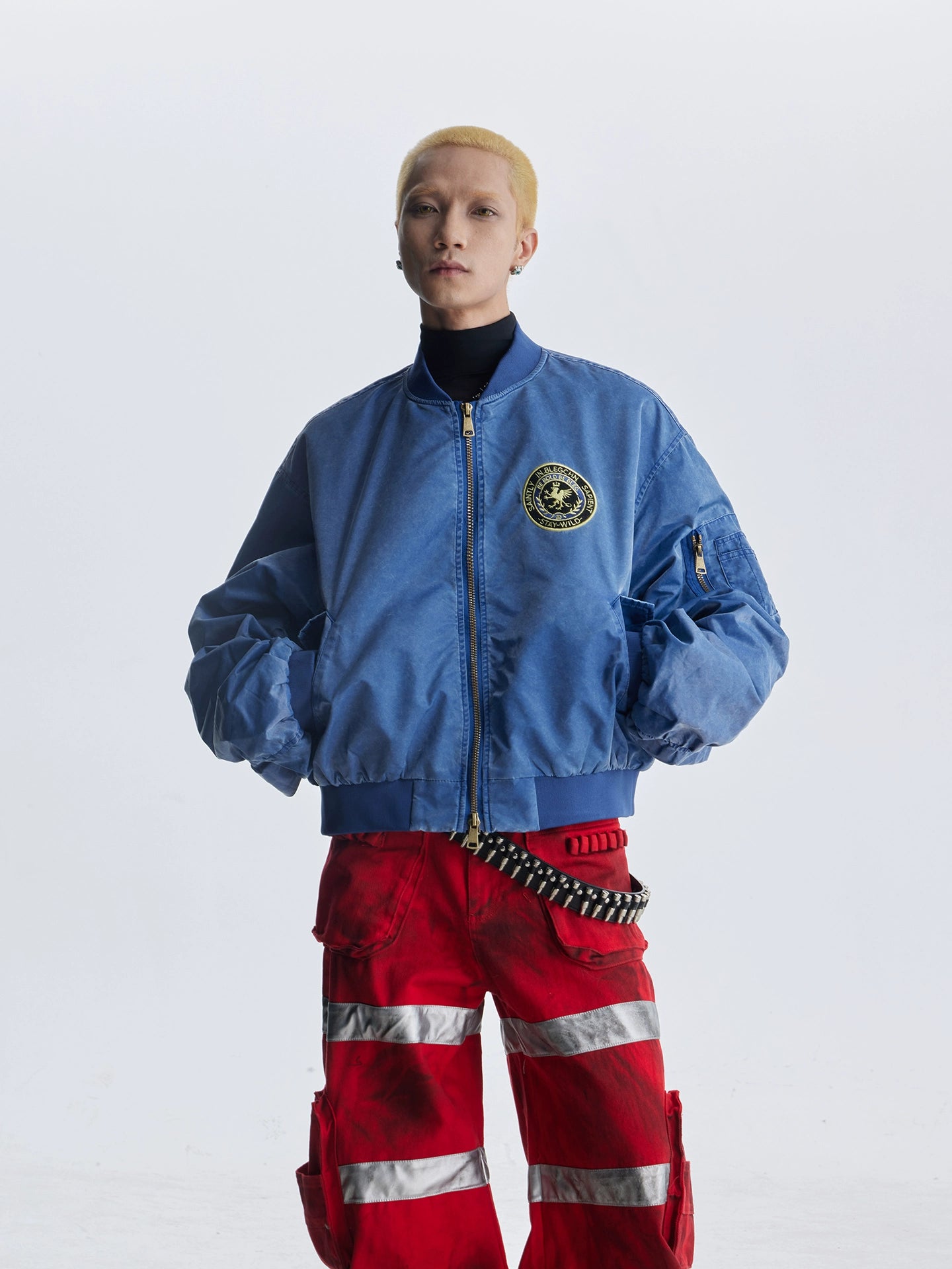 【25s Aug.】Distressed Washed Loose Bomber Jacket