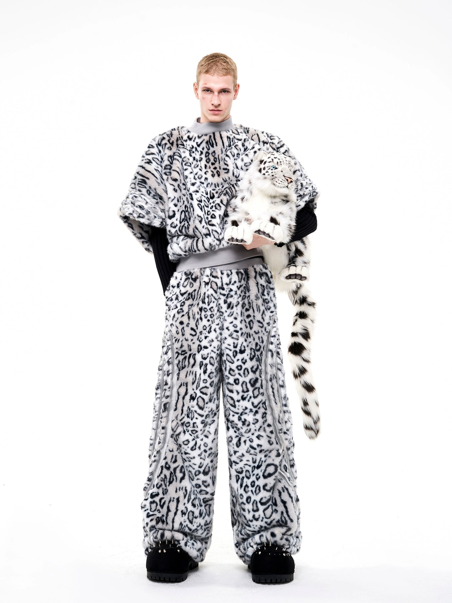 【25s Oct.】Short Furry Leopard Print Faux Fur Coat/Pants