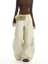 【25s Dec.】Fur Collar Printed Fleece-lined Curved Trousers