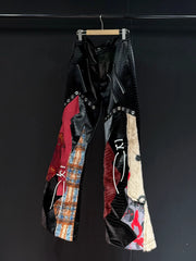 High-Street Multi-Material Relaxed Wide-Leg Pants