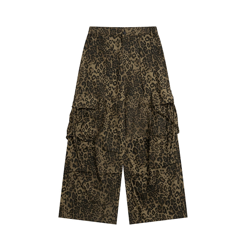 【25s May.】Loose Leopard Print Cargo Pants with Large Pockets