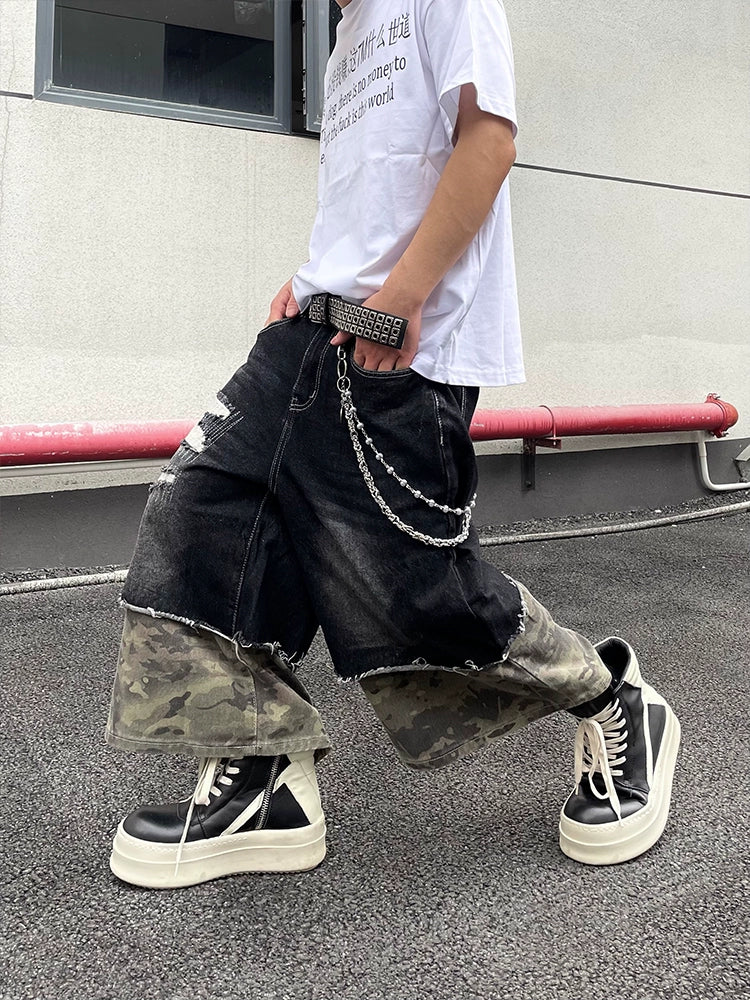 【25s Jun.】Vintage Patchwork Camouflage Denim Capri Pants