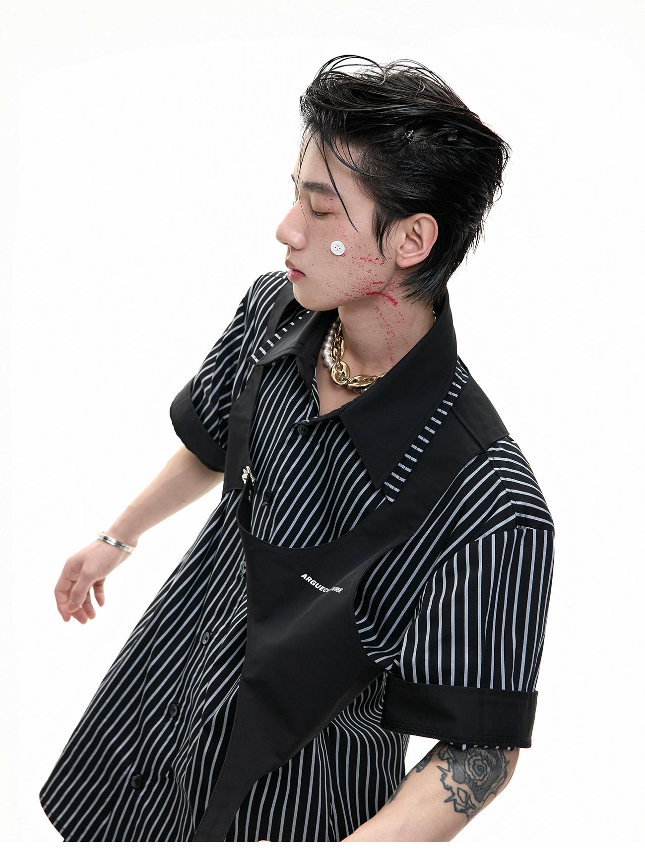 【25s Jun.】Monochrome Layered-Collar Striped Shirt