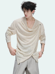 Textured Asymmetric Button Long Sleeve Top