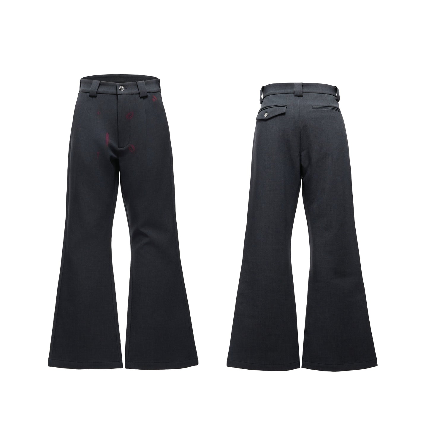 【25s Aug.】Pleated Red Lip Print Flared Trousers