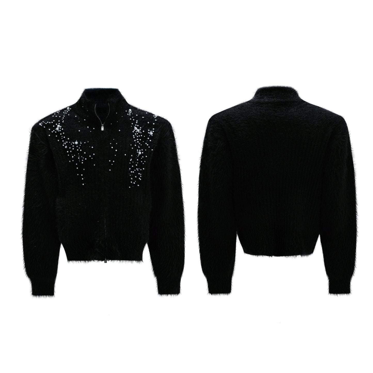 【25s Nov.】High-neck Plush Pearl Embellished Sweater