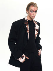 【25s Aug.】Structured Black Blazer with Cow Print Layer Detail