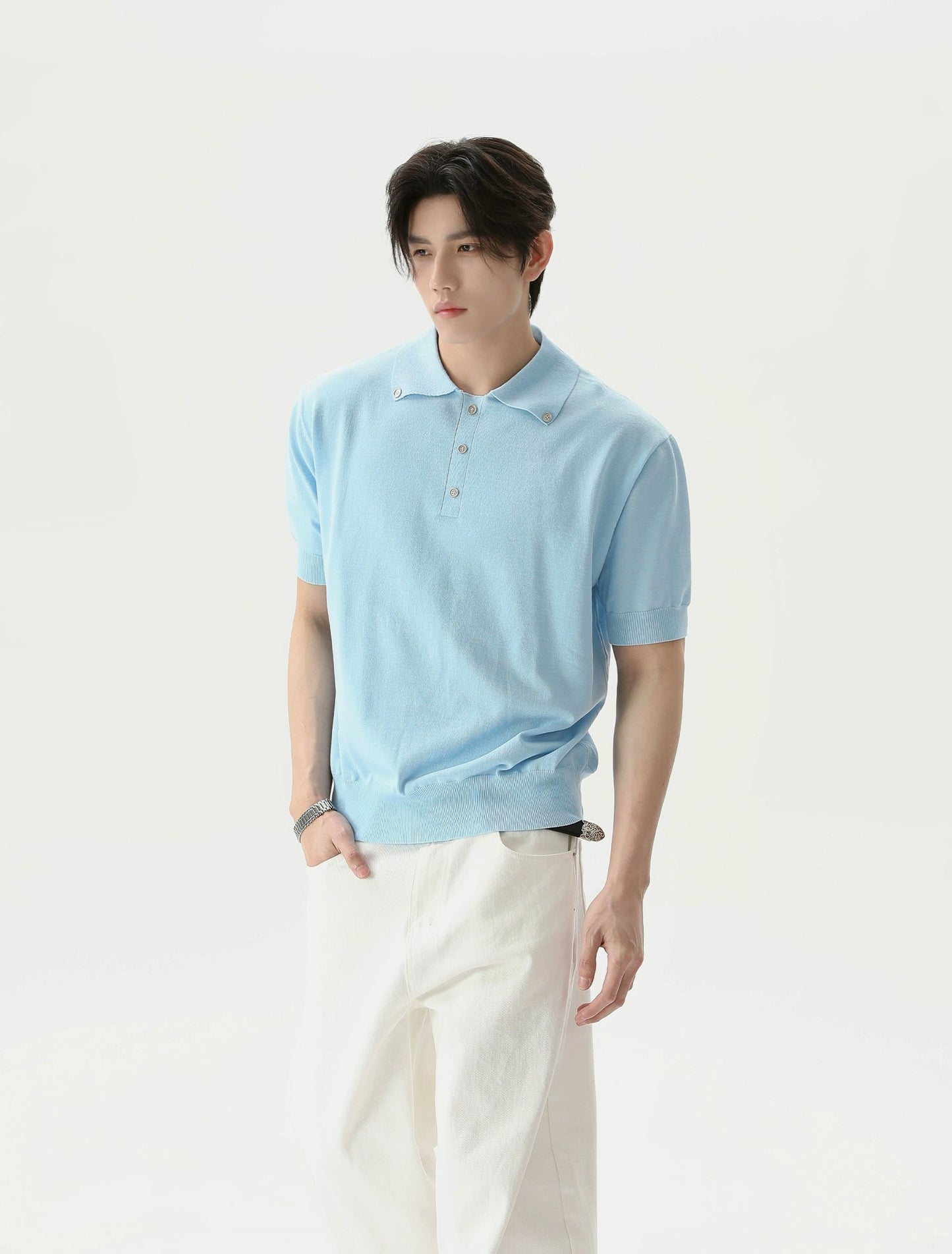 【25s Aug.】Retro Slim Fit Simple Polo Neck T-Shirt