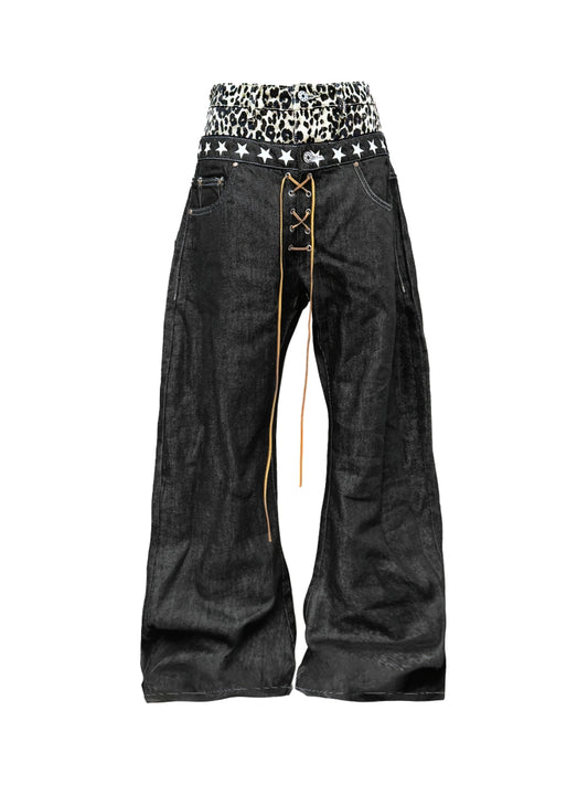 【25s Aug.】Leopard Print Double-Waist Curved Blade Jeans