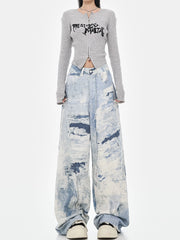 【25s Jul.】High-Waist Washed Tie-Dye Wide Jeans