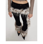 Slim-fit Stretch Patchwork Frayed Hem Pants