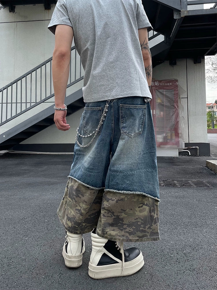 【25s Jun.】Vintage Patchwork Camouflage Denim Capri Pants