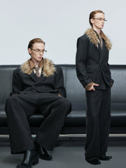 【25s Nov.】Elegant Detachable Fur Collar Wool Suit/Trousers