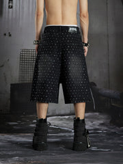 Distressed Studded Denim Cropped Shorts