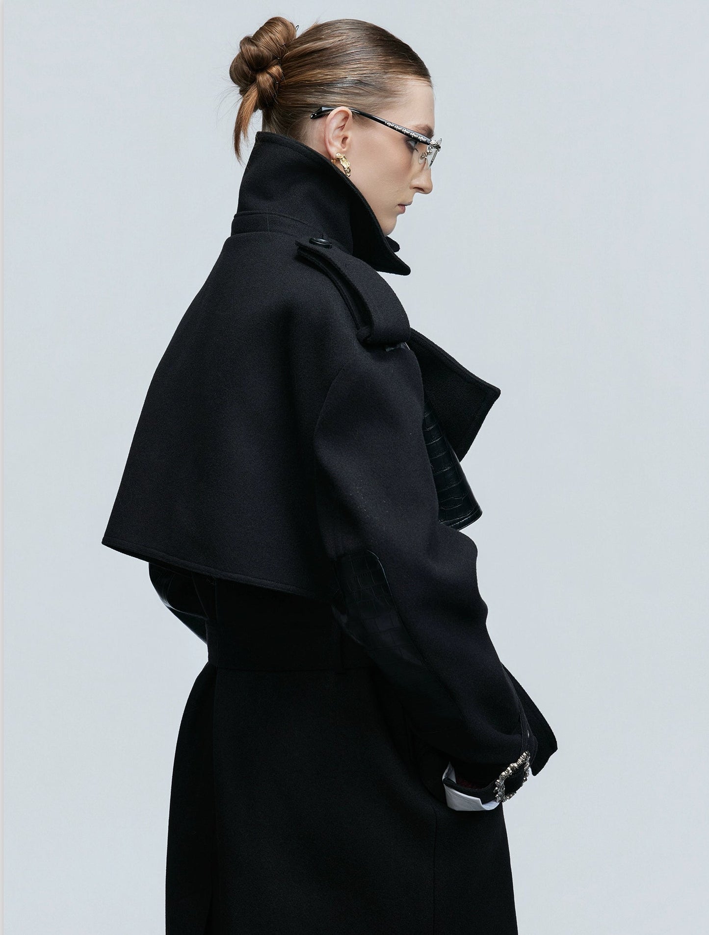 【25s Nov.】Crocodile-print Lace-up Metal Buckles Woolen Coat