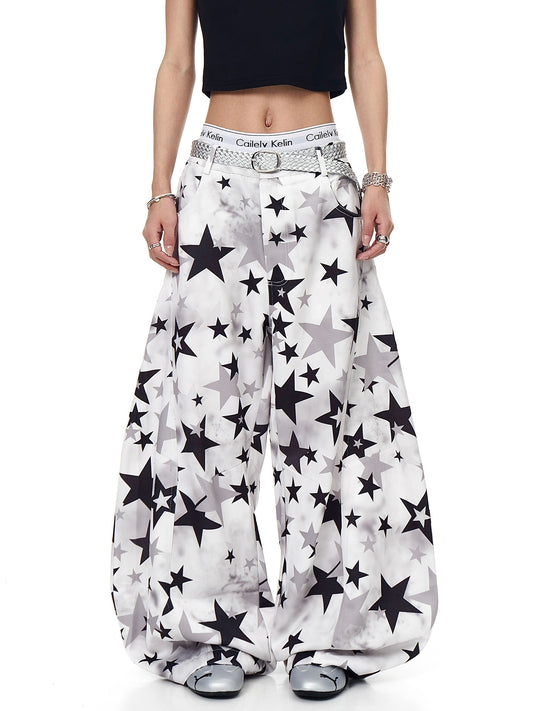 【25s Aug.】Star Print Tie-dye Loose Overalls