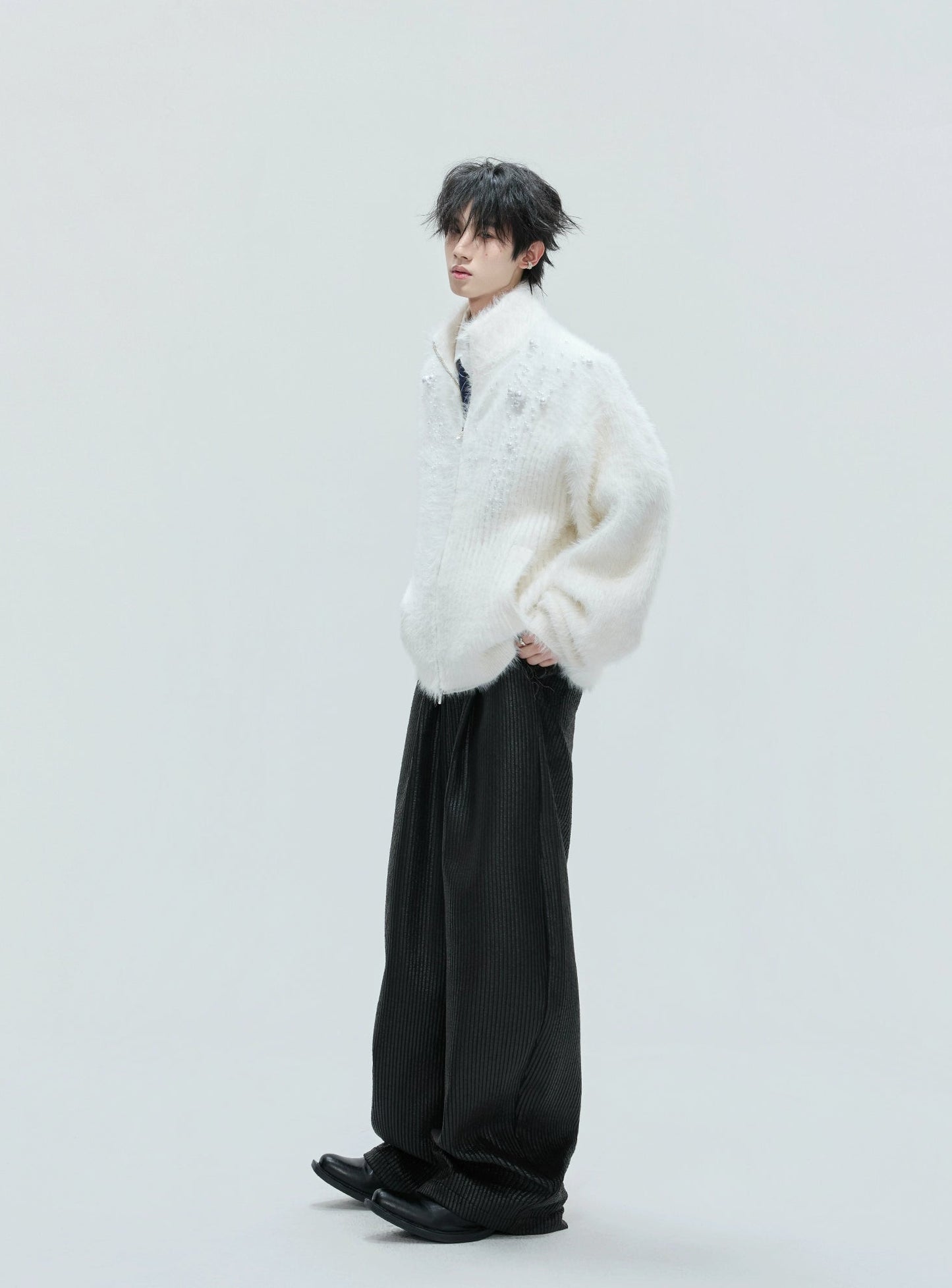 【25s Nov.】High-neck Plush Pearl Embellished Sweater