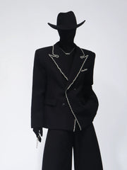 【26s Apr.】Crystal Embellished Padded Shoulder Blazer