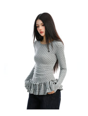 【25s Dec.】Polka Dot Ruffled Round Neck Base Layer