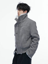 Herringbone Faux Fur Collar Jacket