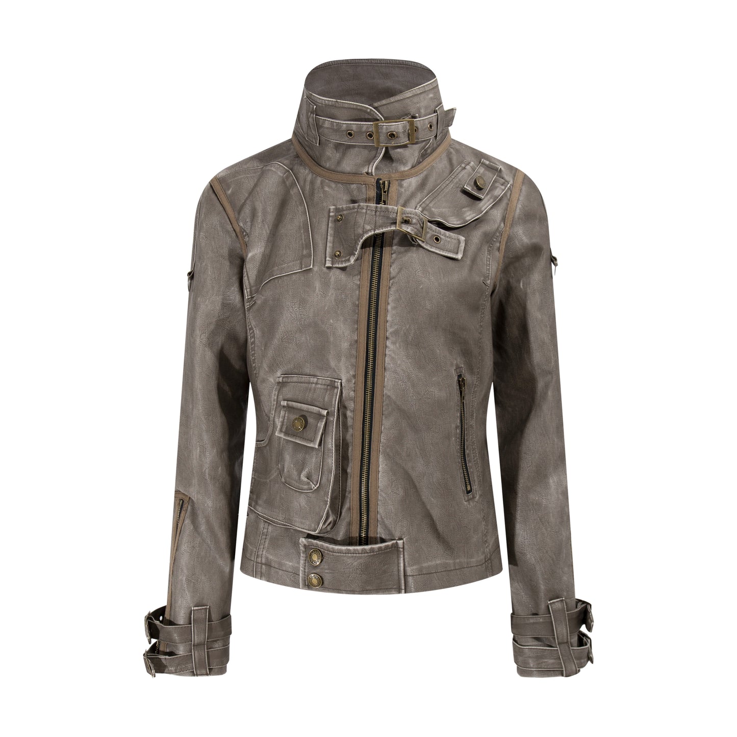 Deconstructed Patchwork Stand-up Collar Rubbed Distressed Jacket