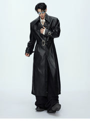 【25s Sep.】Deconstructed Crocodile-effect Metal Buttons Leather Coat