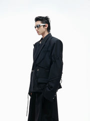 【25s Aug.】Striped Belted Cropped Blazer /Pants Set