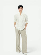 Stand Collar Linen-Texture Shirt