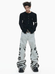 【26s Apr.】Distressed Tiger Tie-Dye Straight Flared Denim Pants