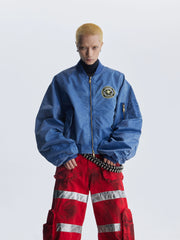 【25s Aug.】Distressed Washed Loose Bomber Jacket