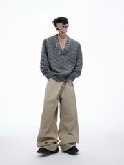 【25s Sep.】Diamond-embellished Diamond-patterned V-neck Sweater