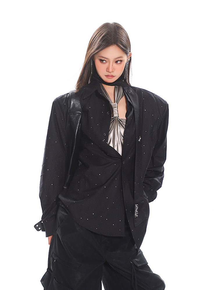 【25s Apr.】Sparkling Rhinestone Ribbon Shirt