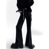 【25s Jul.】Extended Flared Slim Black Draped Trousers