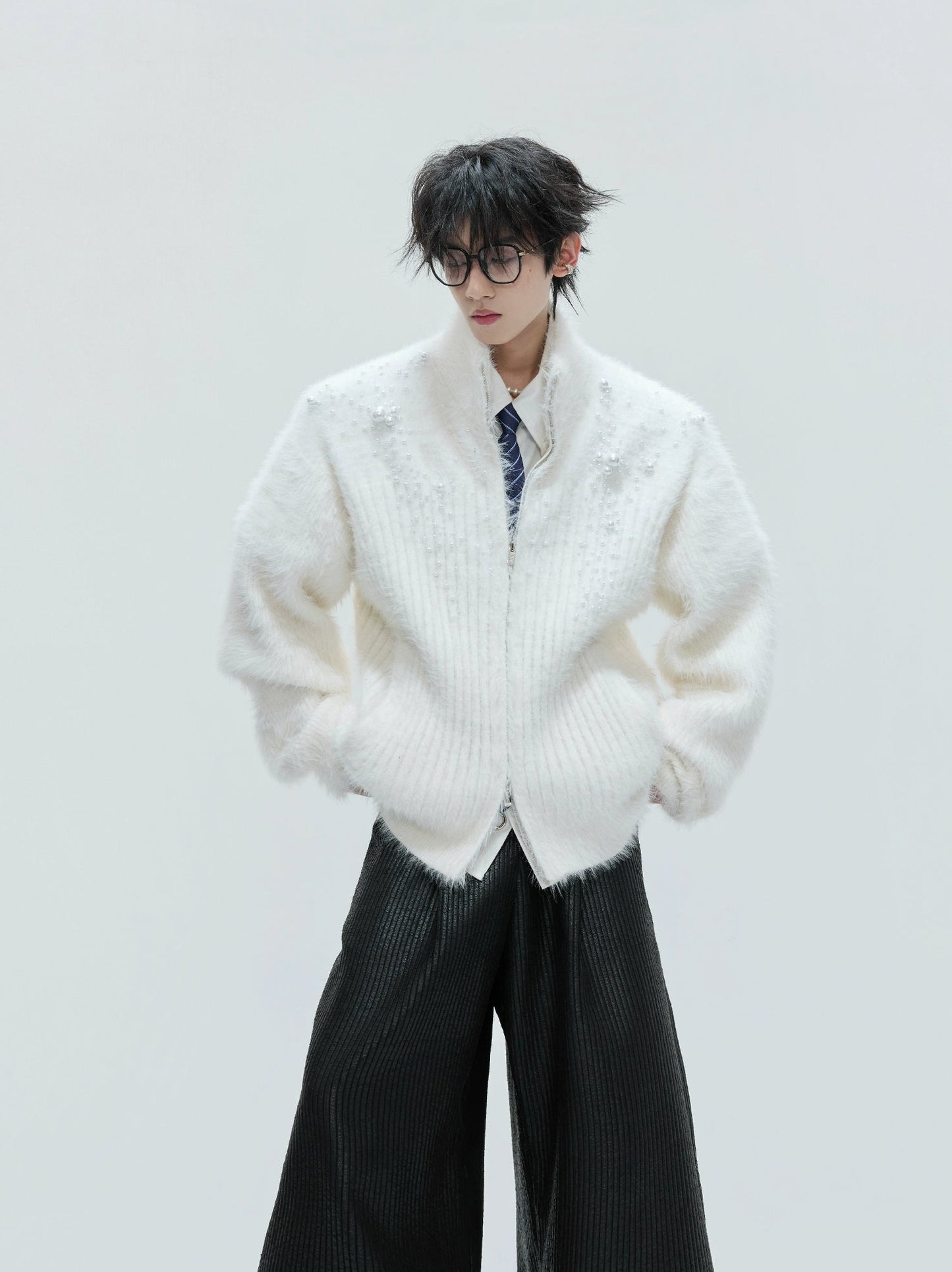 【25s Nov.】High-neck Plush Pearl Embellished Sweater