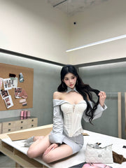 【25s Jul.】Hot Girl Bandeau Fishbone Top/ Hip Skirt