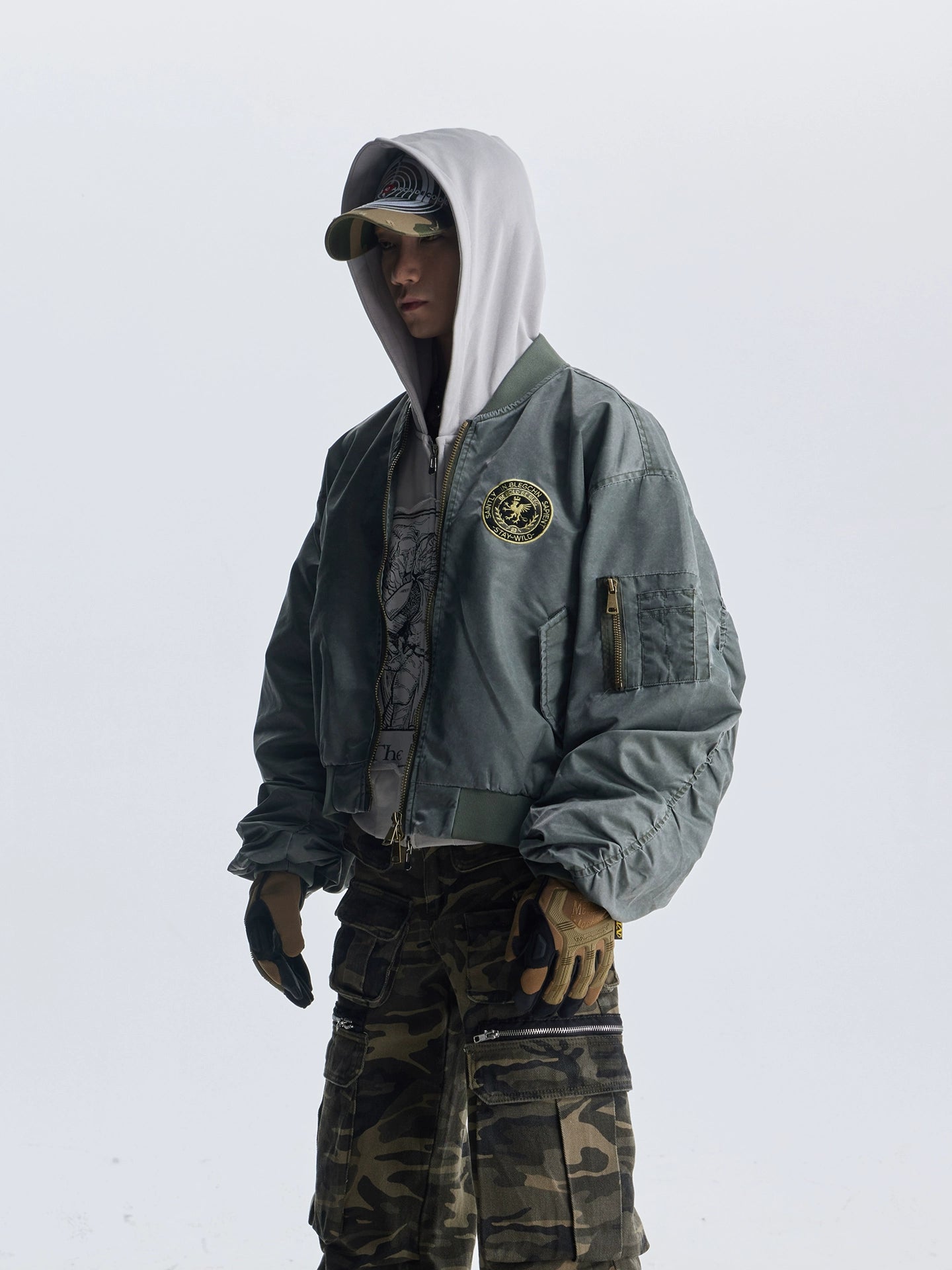 【25s Aug.】Distressed Washed Loose Bomber Jacket