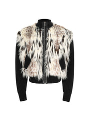 【26s Jan.】Fur-trimmed Quilted Stand-collar Knit Sweater