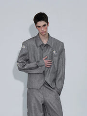 【26s Apr.】Crystal Embellished Striped Jacket / Pants