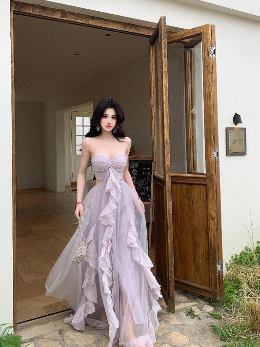 【25s Apr.】Lace Design Tube Top Waist Long Dress