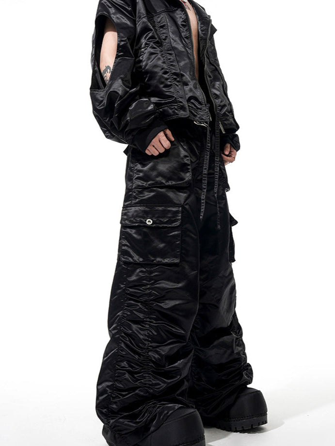 【25s Apr.】Hollow Sleeves Pleated Flight Jacket + Pleated Pants