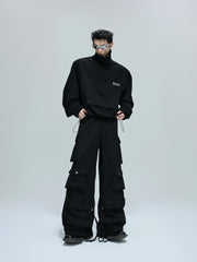 【25s Oct.】Casual Stand Collar Cropped Sweatshirt/Ribbon Pocket Pants