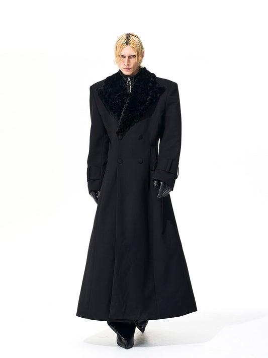 【25s Nov.】Elegant Long Trench Coat with Fur Collar