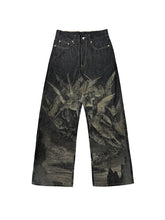 【26s May】Laser Burn Pattern Baggy Raw Denim Pants